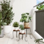 vidaXL Suporturi pentru plante, 3 buc., cărămiziu și alb, ceramică vidaXL Suporturi pentru plante, 3 buc., cărămiziu și alb, ceramică
