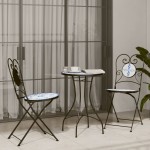 vidaXL Scaune de bistro pliabile, 2 buc., albastru și alb, ceramică vidaXL Scaune de bistro pliabile, 2 buc., albastru și alb, ceramică