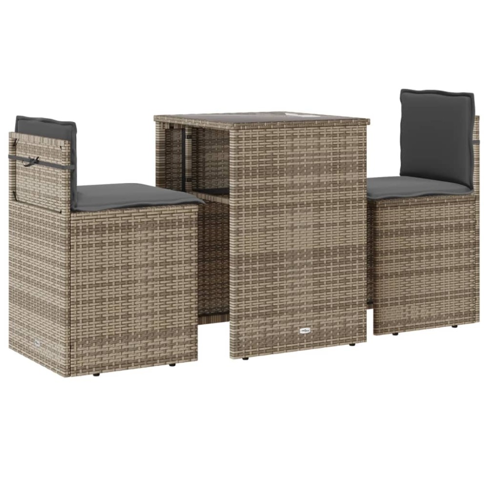 vidaXL Set bistro cu perne, 3 piese, bej, poliratan