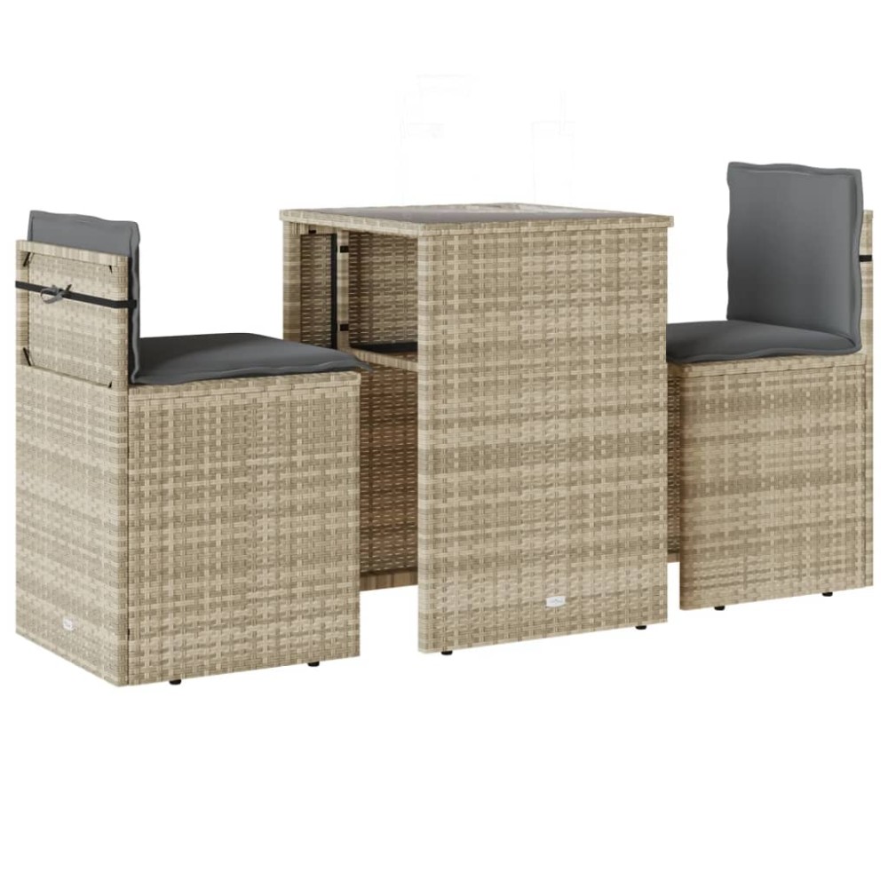 vidaXL Set bistro cu perne, 3 piese, gri deschis, poliratan