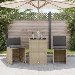 vidaXL Set bistro cu perne, 3 piese, gri deschis, poliratan