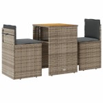 vidaXL Set bistro de grădină cu perne, 3 piese, gri, poliratan vidaXL Set bistro de grădină cu perne, 3 piese, gri, poliratan
