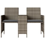 vidaXL Canapea de grădină cu 2 locuri cu masă și scaune gri poliratan