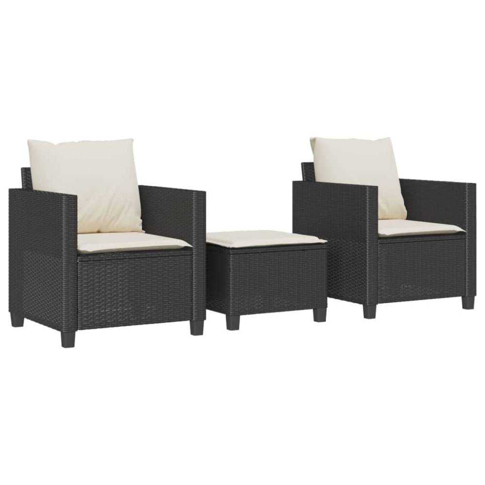 vidaXL Set bistro cu perne, 3 piese, negru, poliratan