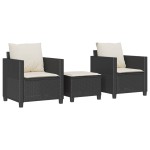 vidaXL Set bistro cu perne, 3 piese, negru, poliratan