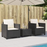 vidaXL Set bistro cu perne, 3 piese, negru, poliratan