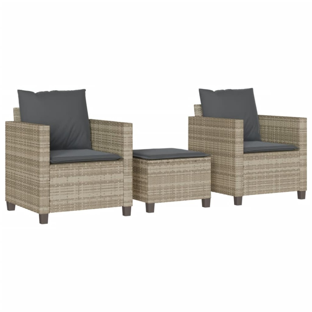 vidaXL Set bistro cu perne, 3 piese, gri deschis, poliratan