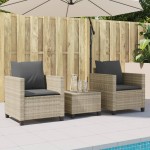 vidaXL Set bistro cu perne, 3 piese, gri deschis, poliratan