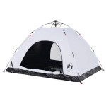 vidaXL Cort de camping 4 persoane, alb opac, setare rapidă, țesătură vidaXL Cort de camping 4 persoane, alb opac, setare rapidă, țesătură