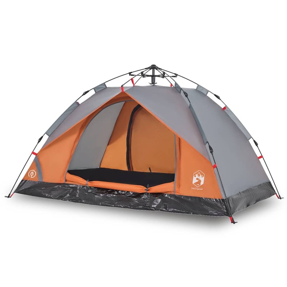 vidaXL Cort camping cupolă 3 persoane, gri/portocaliu, setare rapidă