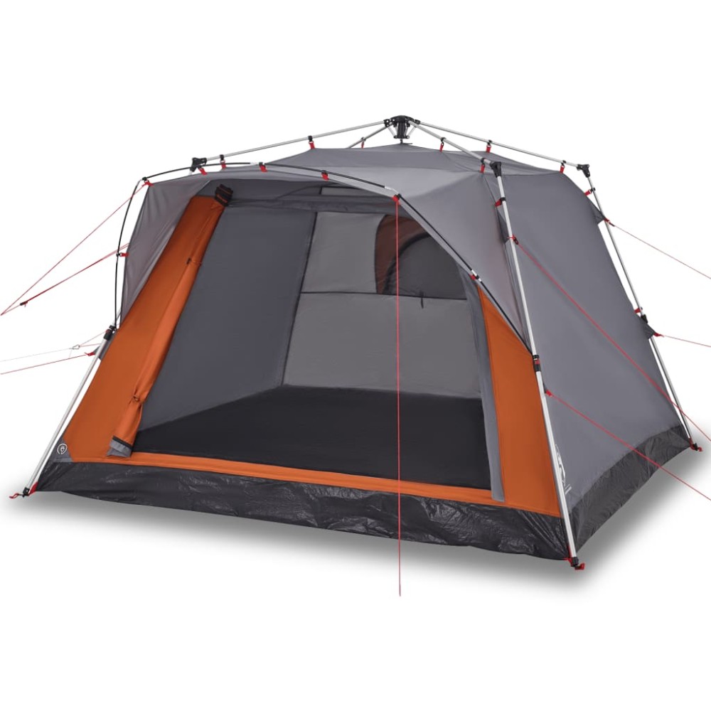 vidaXL Cort camping cabană 4 persoane gri/portocaliu setare rapidă