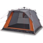 vidaXL Cort camping cabană 4 persoane gri/portocaliu setare rapidă vidaXL Cort camping cabană 4 persoane gri/portocaliu setare rapidă