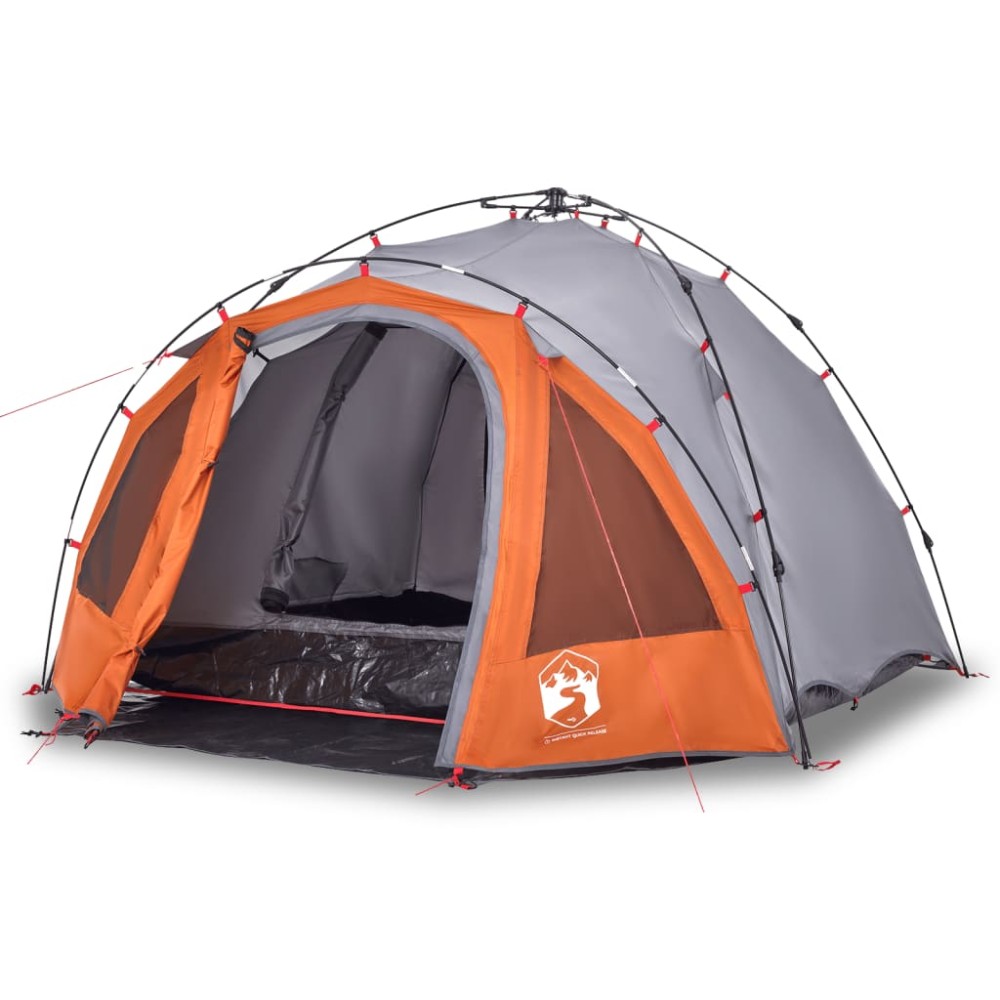 vidaXL Cort camping cupolă 3 persoane, gri/portocaliu, setare rapidă