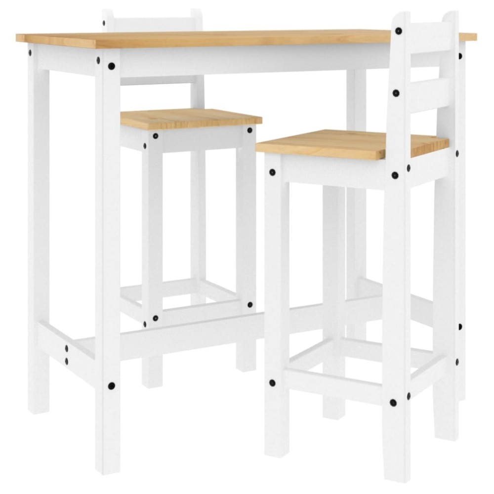 vidaXL Set mobilier de bar, 3 piese, alb, lemn masiv de pin