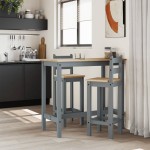 vidaXL Scaune de bar, 2 buc., gri, lemn masiv de pin vidaXL Scaune de bar, 2 buc., gri, lemn masiv de pin