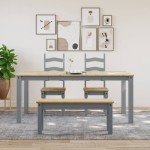 vidaXL Masă de sufragerie „Panama”, gri, 180x90x75 cm, lemn masiv pin