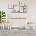 vidaXL Masă de sufragerie "Corona", alb 112x60x75 cm lemn masiv de pin