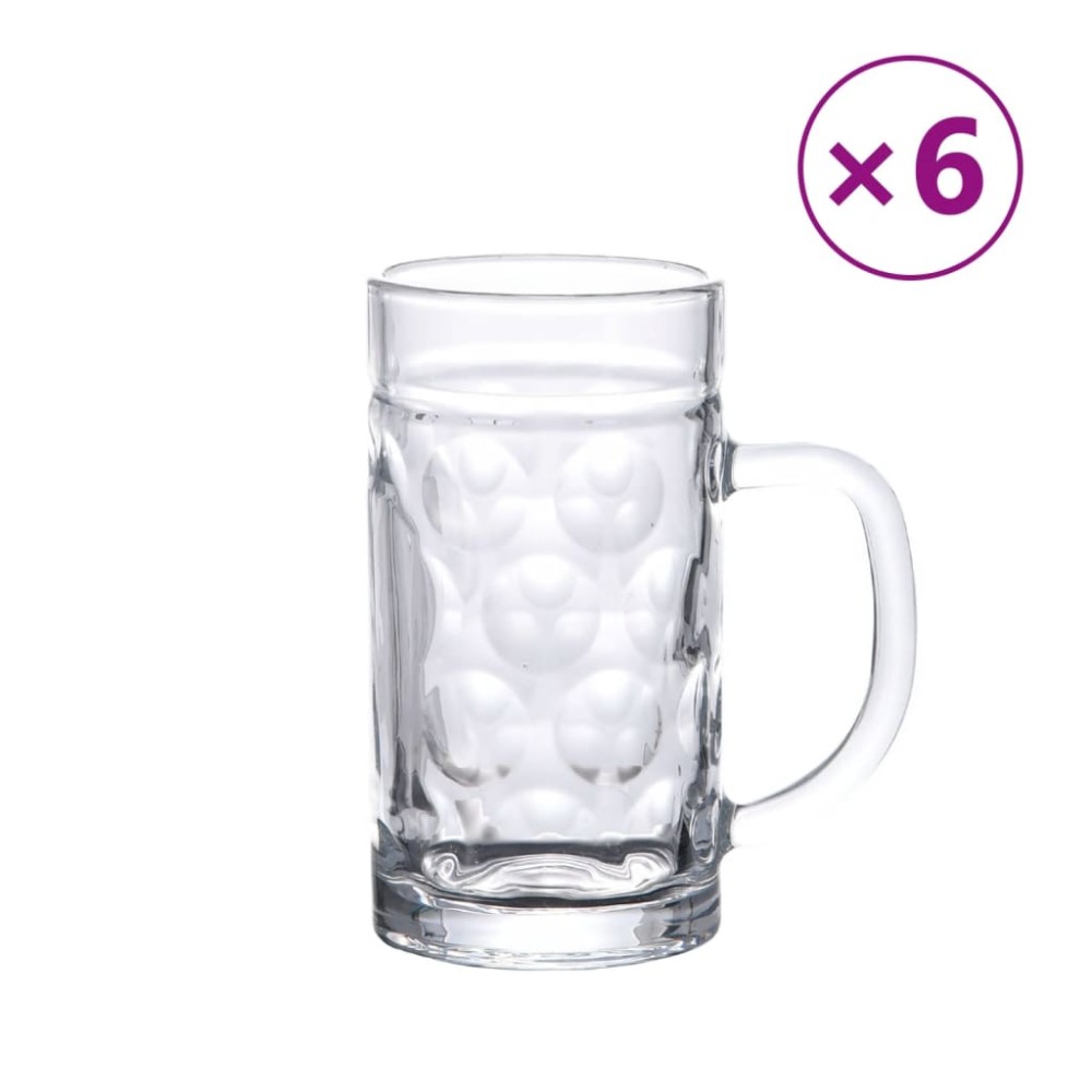 vidaXL Halbe de bere cu mâner din sticlă, 6 buc., 500 ml
