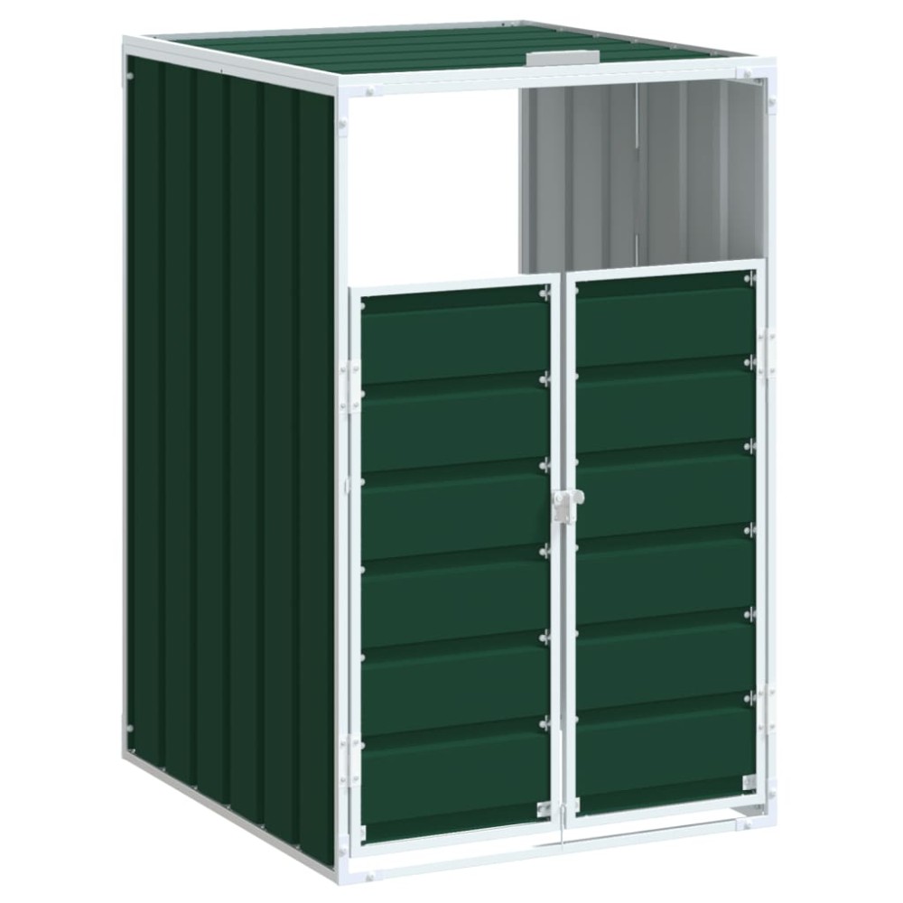 vidaXL Depozitare coș gunoi cu roți, 1 coș, verde, 72x81x115 cm, oțel