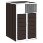 vidaXL Depozitare coș gunoi cu roți, 1 coș, maro, 72x81x115 cm, oțel vidaXL Depozitare coș gunoi cu roți, 1 coș, maro, 72x81x115 cm, oțel