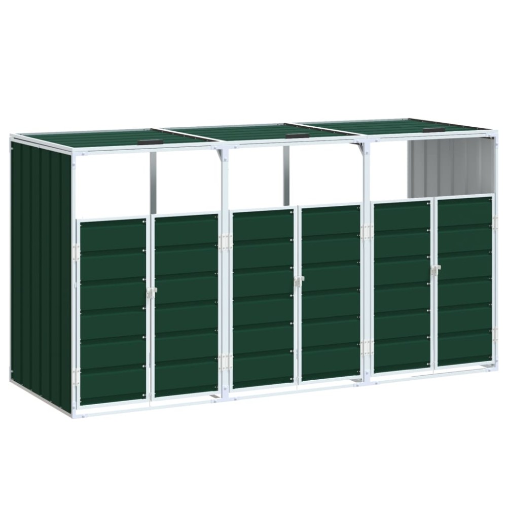 vidaXL Depozit pubele cu roți triple, verde, 216x81x115 cm, oțel