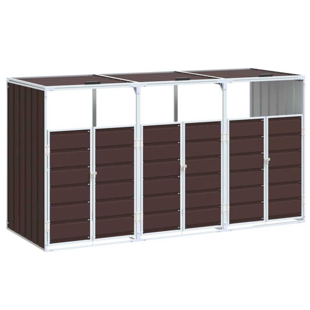 vidaXL Depozit pubele cu roți triple, maro, 216x81x115 cm, oțel