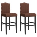 vidaXL Scaune de bar, 2 buc., lemn masiv de hevea și textil vidaXL Scaune de bar, 2 buc., lemn masiv de hevea și textil