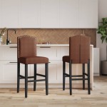 vidaXL Scaune de bar, 2 buc., lemn masiv de hevea și textil vidaXL Scaune de bar, 2 buc., lemn masiv de hevea și textil