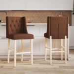 vidaXL Scaune de bar, 2 buc., lemn masiv de hevea și textil vidaXL Scaune de bar, 2 buc., lemn masiv de hevea și textil