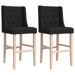vidaXL Scaune de bar, 2 buc., lemn masiv de hevea și textil vidaXL Scaune de bar, 2 buc., lemn masiv de hevea și textil