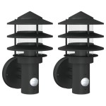 vidaXL Lămpi exterioare de perete cu senzori, 2 buc., negru, oțel inox vidaXL Lămpi exterioare de perete cu senzori, 2 buc., negru, oțel inox