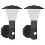 vidaXL Lămpi exterioare de perete cu senzori, 2 buc., negru, oțel inox vidaXL Lămpi exterioare de perete cu senzori, 2 buc., negru, oțel inox