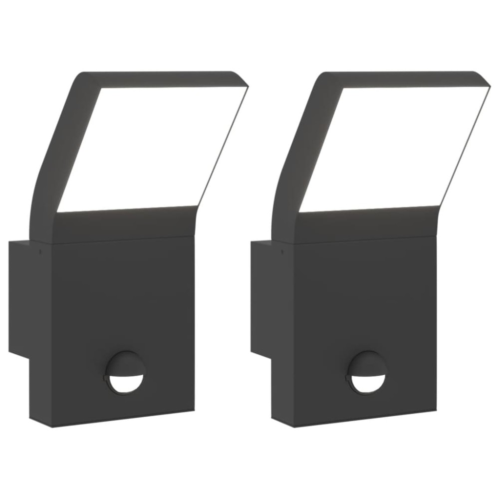 vidaXL Lămpi exterioare de perete cu LED/senzor 2 buc. negru aluminiu