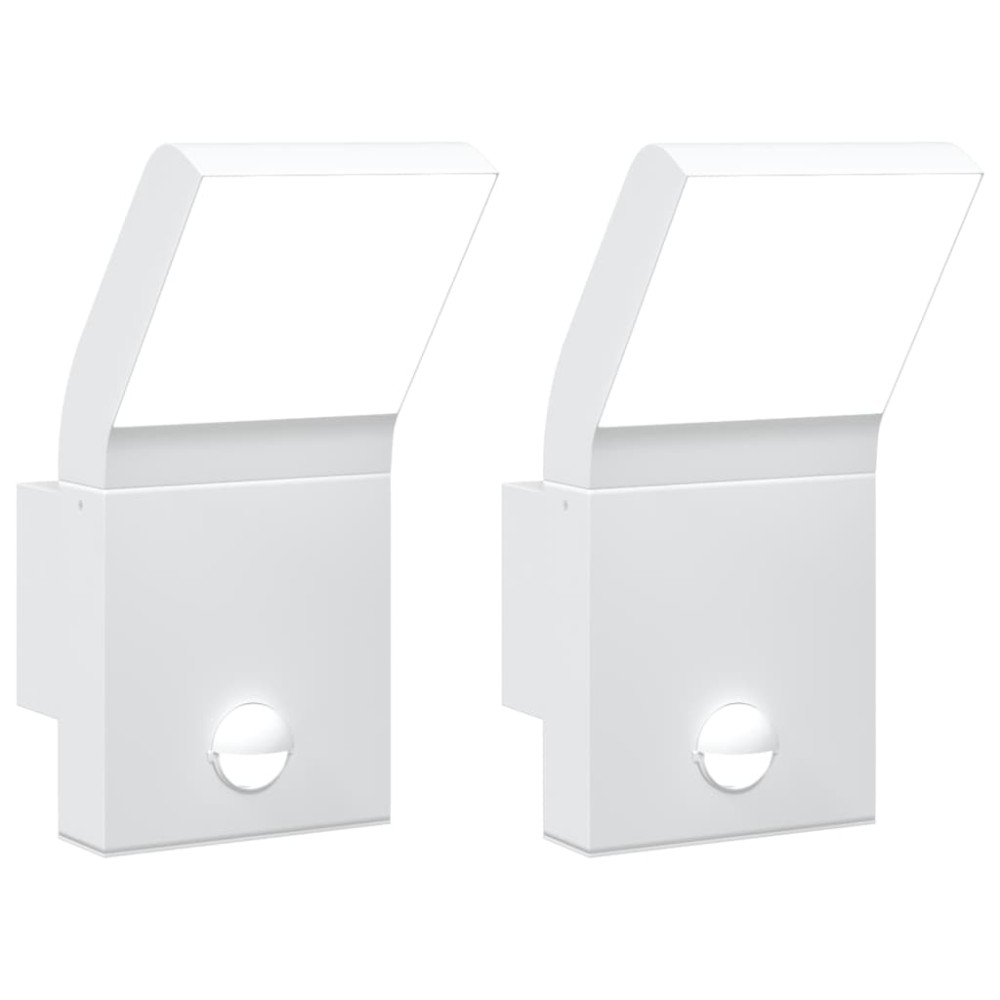 vidaXL Lămpi exterioare de perete LED/senzor 2 buc alb aluminiu turnat