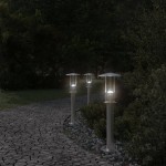 vidaXL Lămpi exterioare de podea 3 buc. argintiu 60 cm oțel inoxidabil