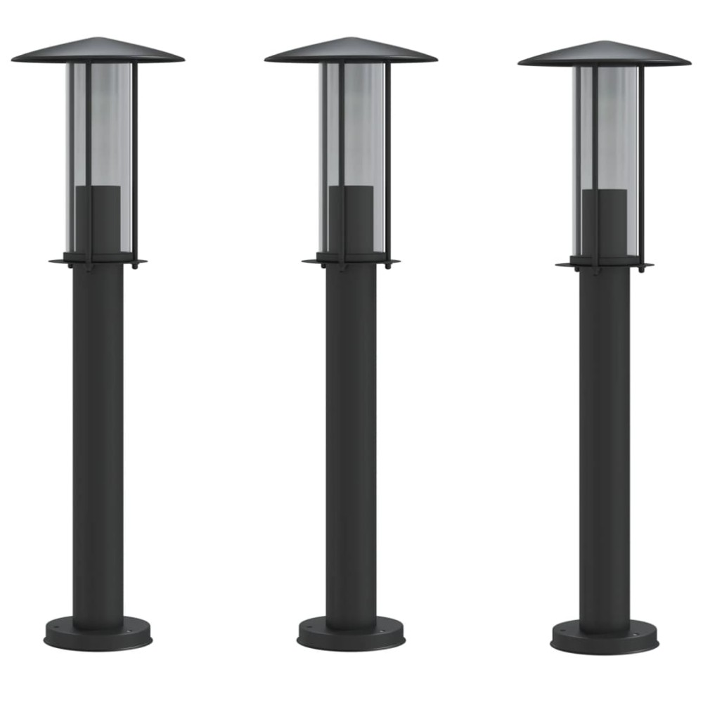 vidaXL Lămpi de podea de exterior 3 buc. negru 60 cm oțel inoxidabil