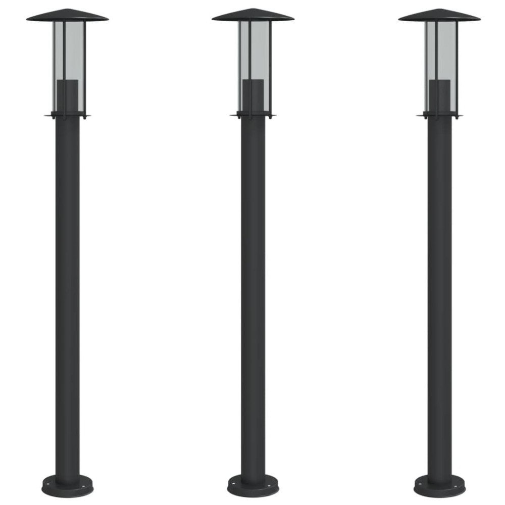 vidaXL Lămpi de podea de exterior 3 buc. negru 100 cm oțel inoxidabil