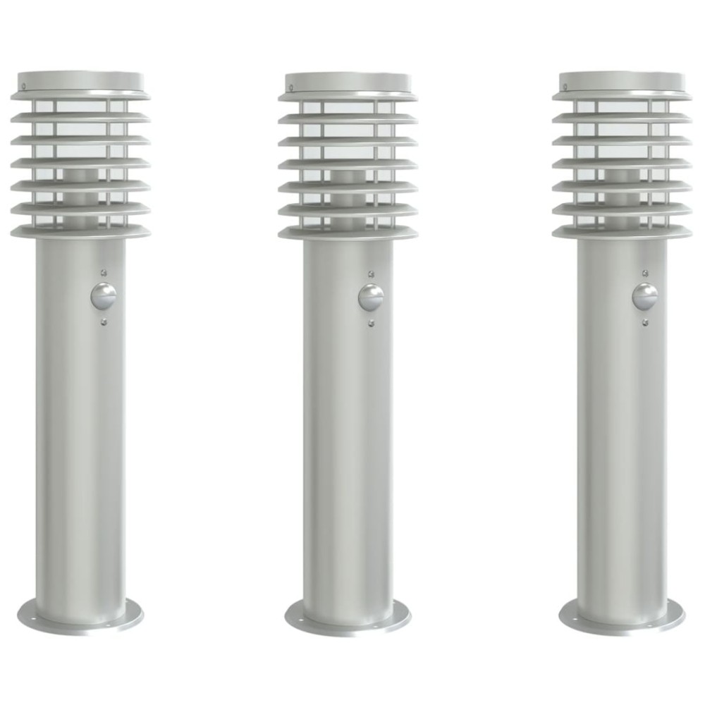 vidaXL Lămpi exterioare de podea senzor 3 buc argintiu 60 cm oțel inox
