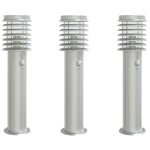 vidaXL Lămpi exterioare de podea senzor 3 buc argintiu 60 cm oțel inox vidaXL Lămpi exterioare de podea senzor 3 buc argintiu 60 cm oțel inox