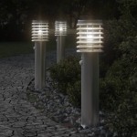 vidaXL Lămpi exterioare de podea senzor 3 buc argintiu 60 cm oțel inox vidaXL Lămpi exterioare de podea senzor 3 buc argintiu 60 cm oțel inox