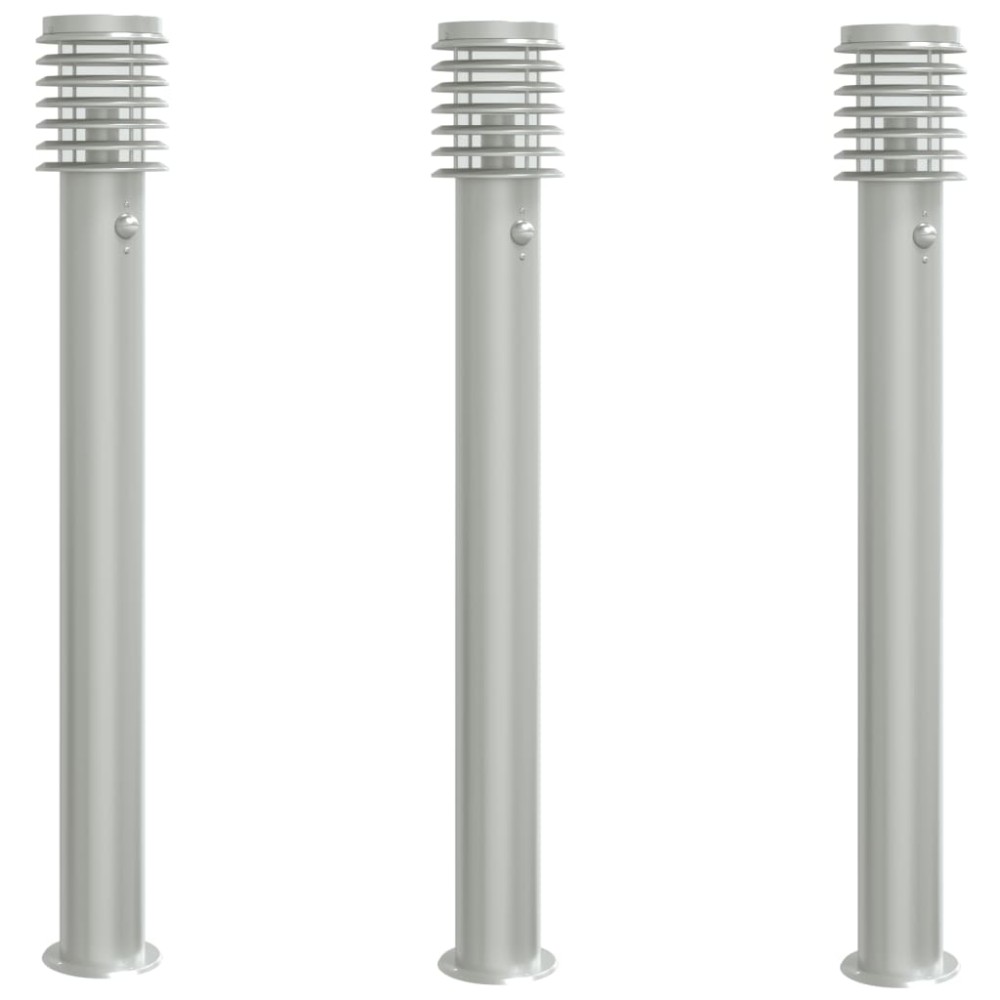 vidaXL Lămpi exterioare de podea senzor 3 buc argintiu 110cm oțel inox