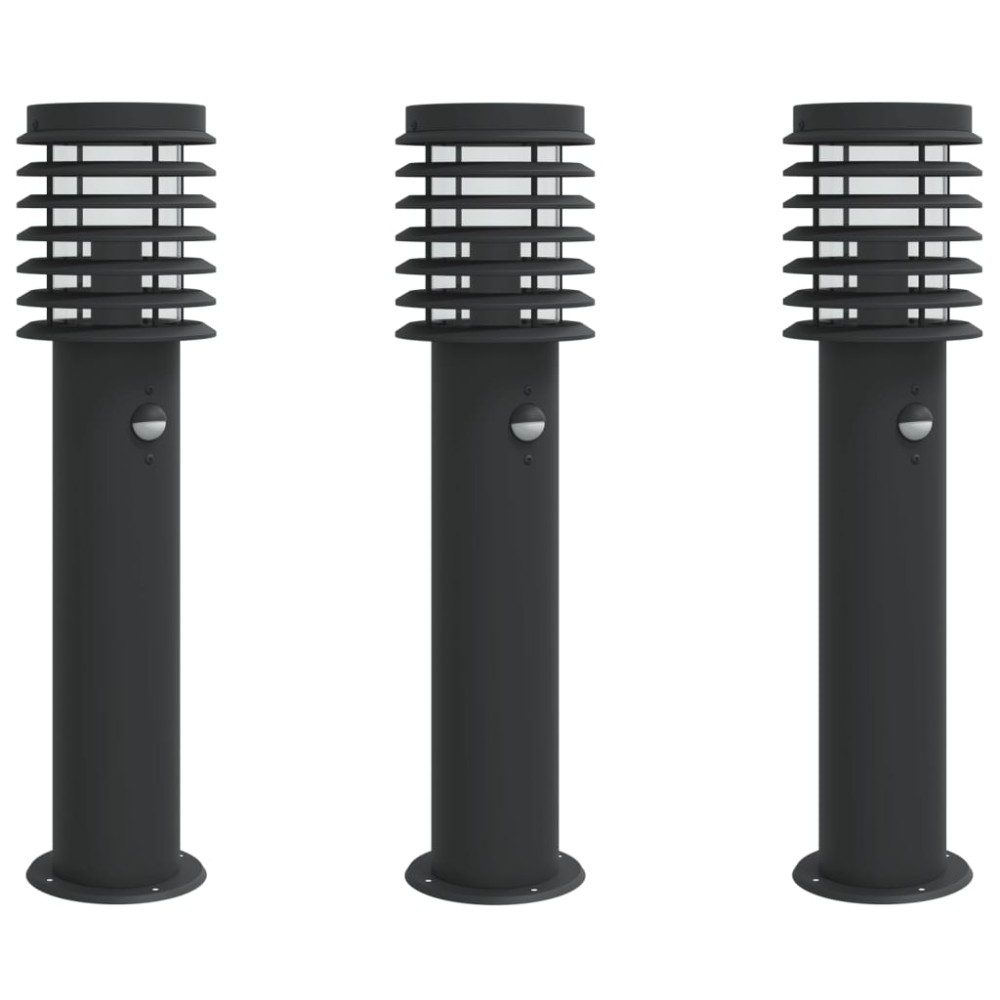 vidaXL Lămpi exterioare de podea senzori 3 buc. negru 60 cm oțel inox