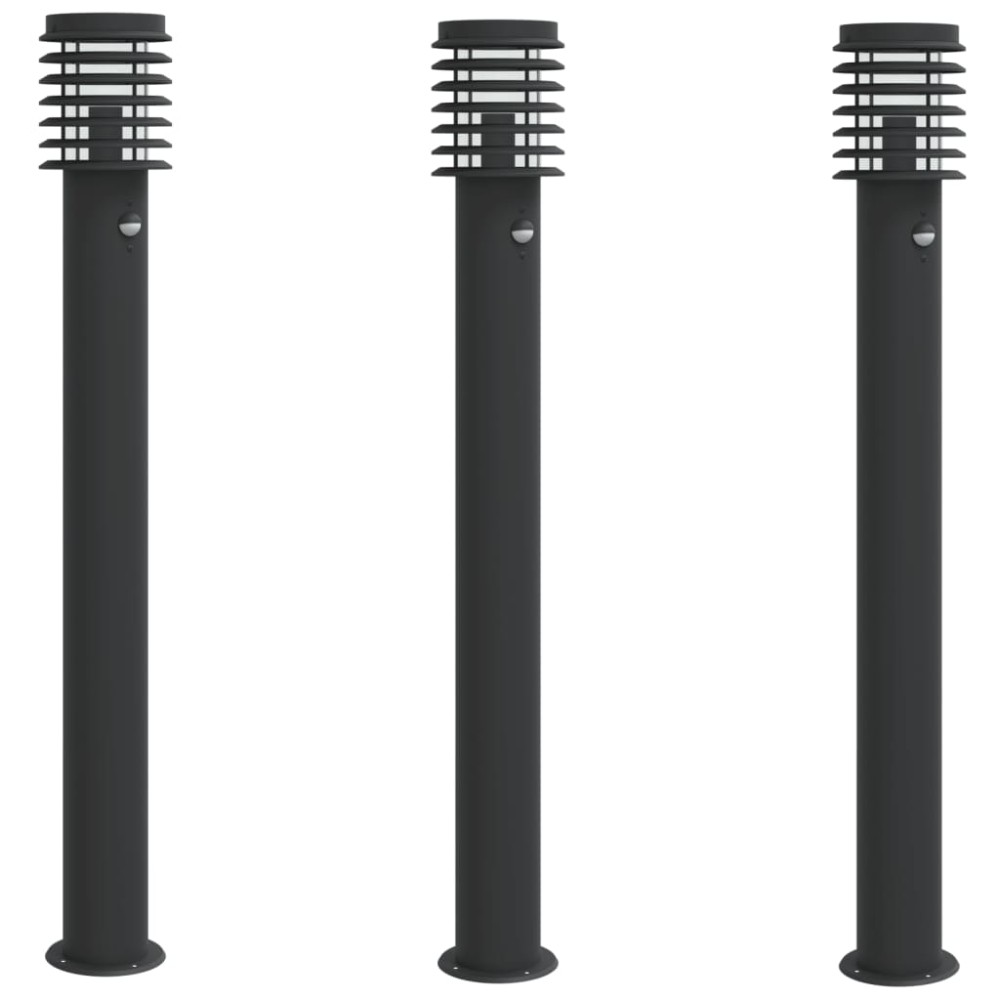 vidaXL Lămpi exterioare de podea senzori 3 buc. negru 110 cm oțel inox