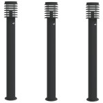 vidaXL Lămpi exterioare de podea senzori 3 buc. negru 110 cm oțel inox vidaXL Lămpi exterioare de podea senzori 3 buc. negru 110 cm oțel inox