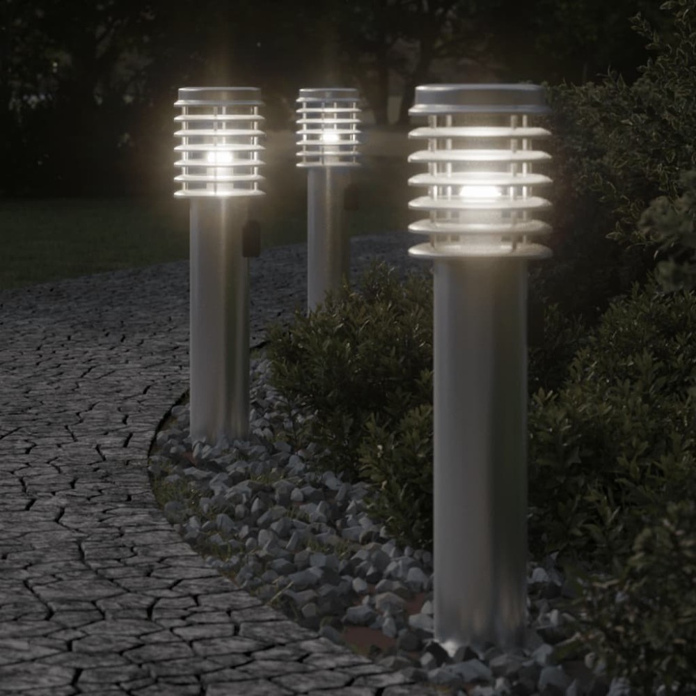 vidaXL Lampă exterioară de podea cu priză, argintiu, 60 cm, oțel inox