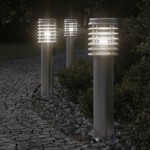 vidaXL Lampă exterioară de podea cu priză, argintiu, 60 cm, oțel inox vidaXL Lampă exterioară de podea cu priză, argintiu, 60 cm, oțel inox