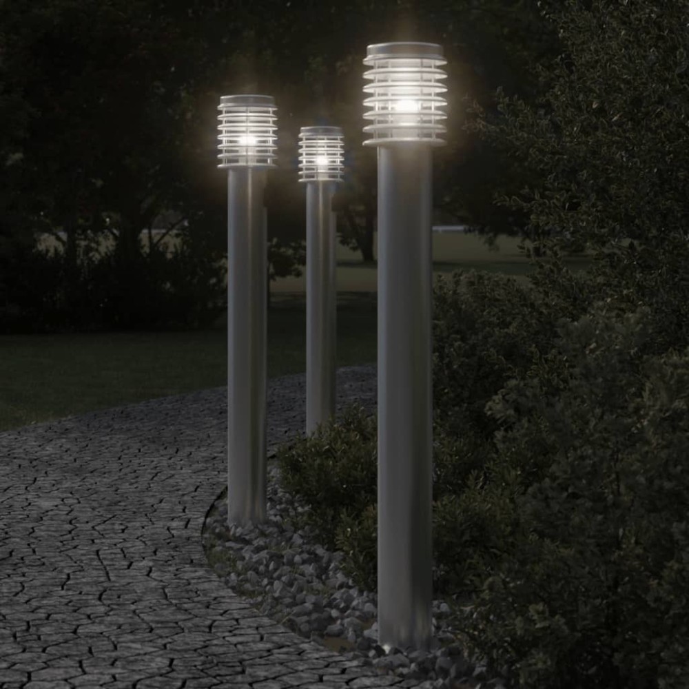 vidaXL Lampă de podea de exterior cu priză, argintiu, 110cm, oțel inox