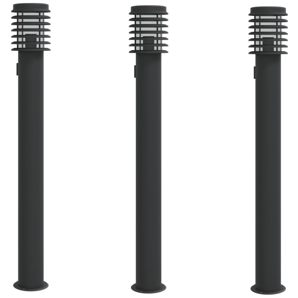 vidaXL Lămpi de podea de exterior 3 buc negru 110 cm oțel inoxidabil