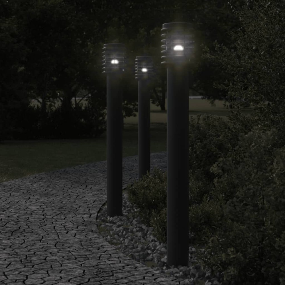 vidaXL Lămpi de podea de exterior 3 buc negru 110 cm oțel inoxidabil