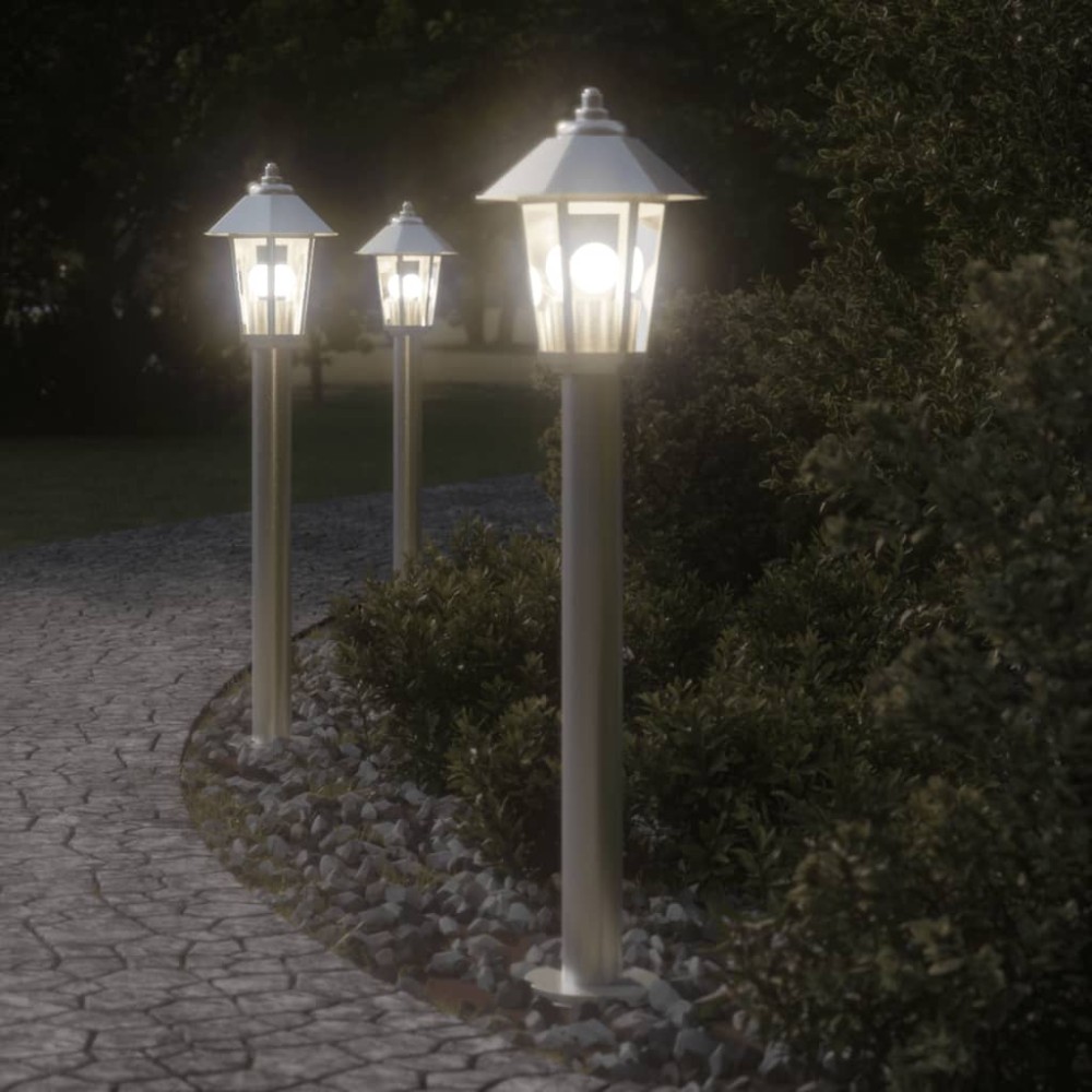 vidaXL Lămpi exterioare de podea 3 buc argintiu 80 cm oțel inoxidabil
